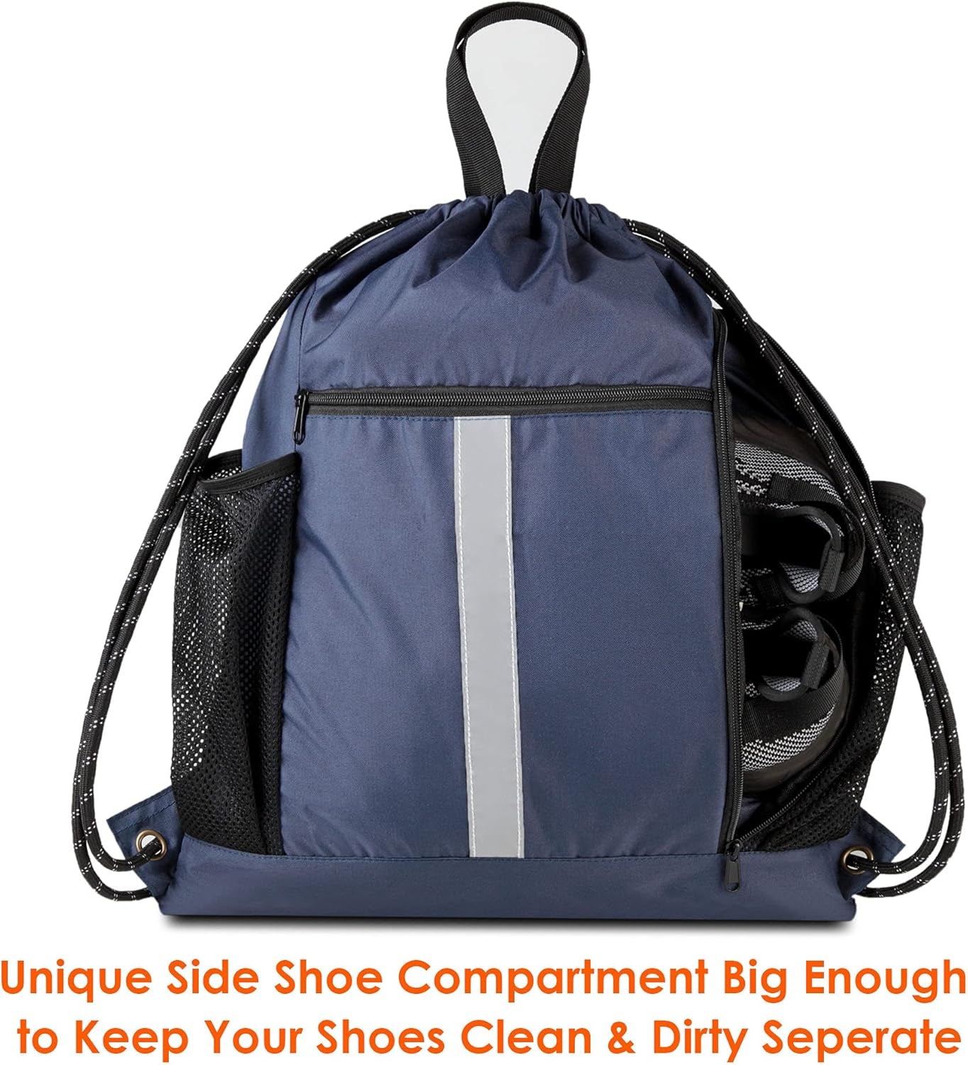 Gym-Drawstring-Backpack-Bag with Shoe Compartment and Two Water Bottle Holder Large String Backpack Sports Bag Athletic Sackpack for Men Women